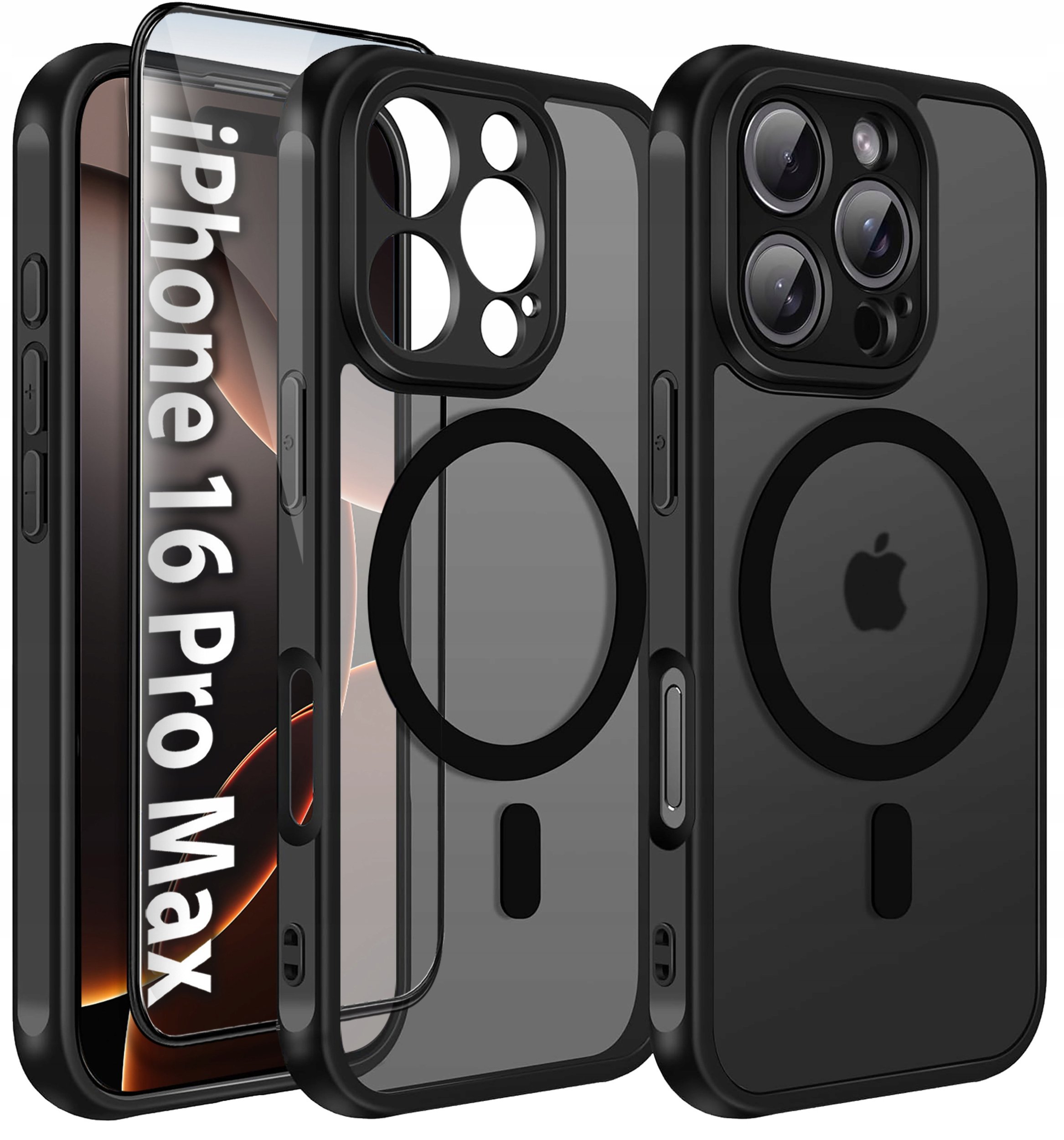 Etui do iPhone 16 Pro Max do MagSafe MATT WZMACNIANE 360 Szkło 5D PREMIUM