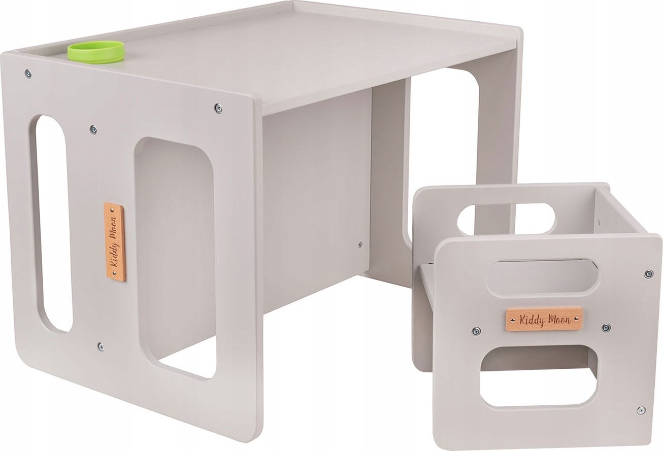 KiddyMoon Stolik + krzesło TC-001 MDF grey 61x44x44/30x30x30 Mebel zestaw mebelków
