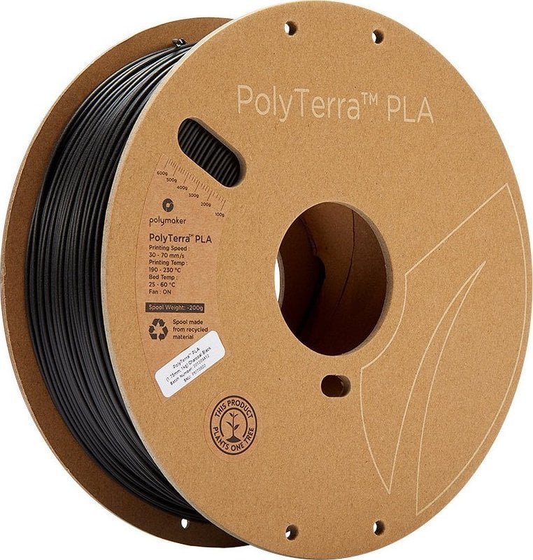 Poly Filament Polymaker PolyTerra PLA 1,75mm, 1kg - Charcoal Black}