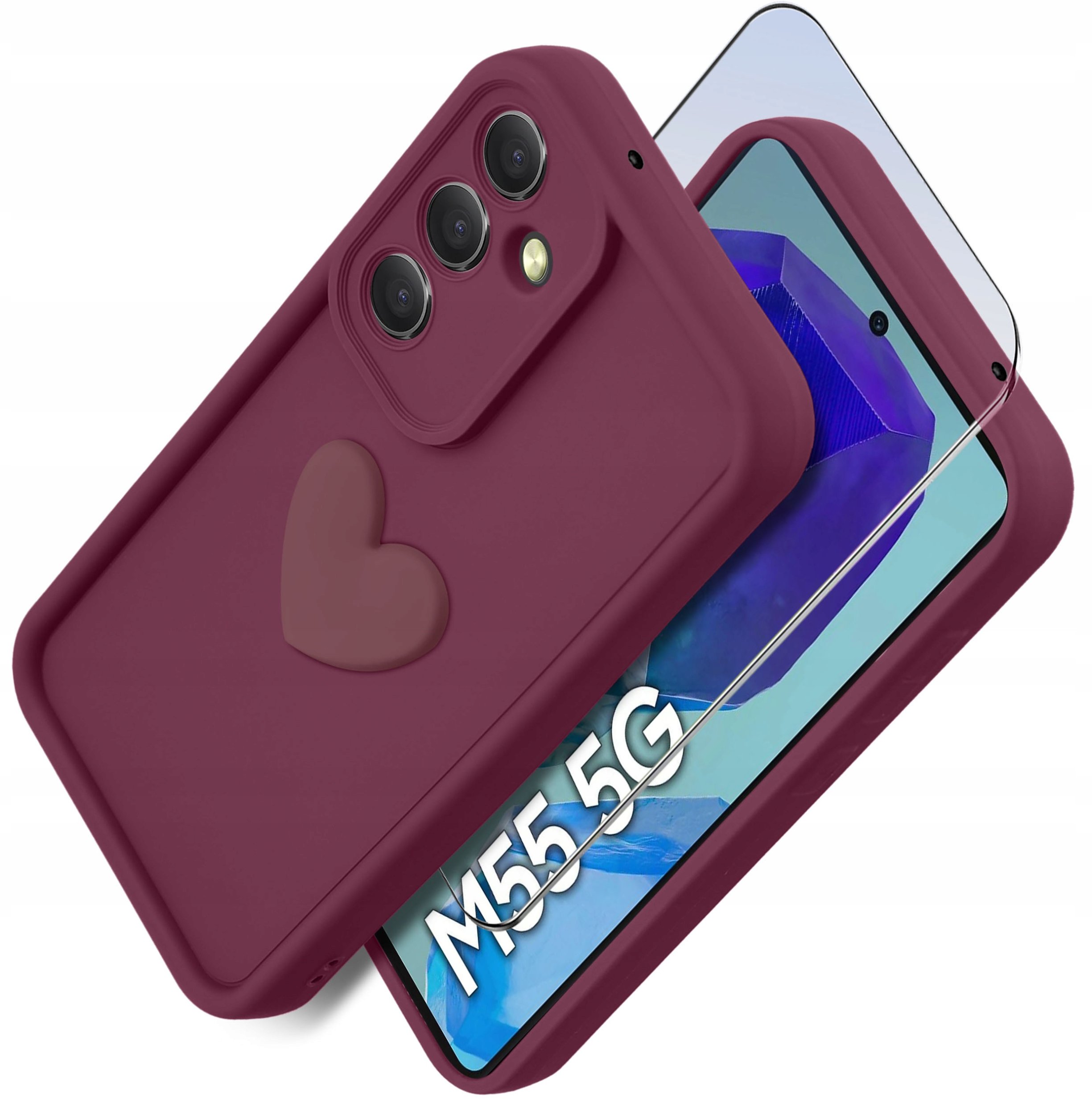 Etui do Samsung M55 5G silikonowe MATOWE serce + Szkło ochronne na ekran 9H