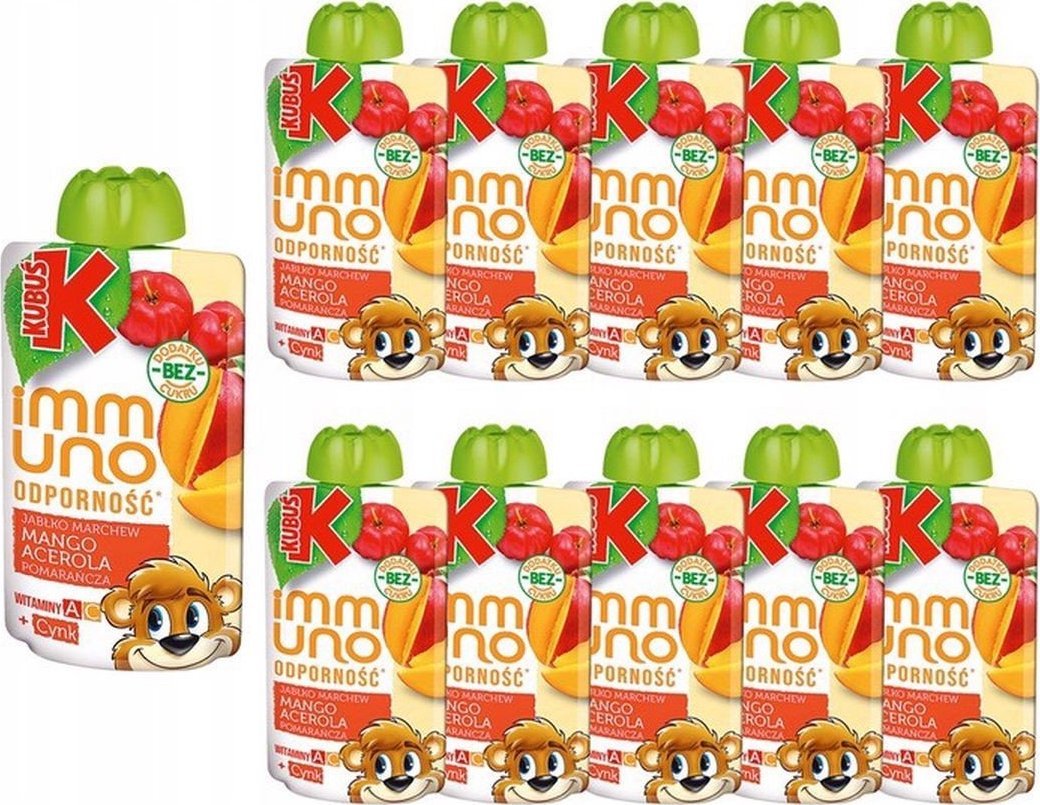 Kubuś Kubuś Immuno Odporność Mus jabłko mango marchew 100 g x 10 sztuk