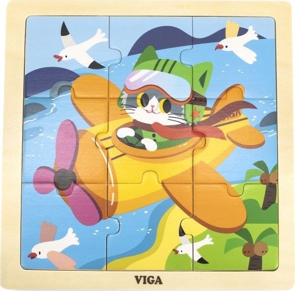Viga Toys VIGA Poręczne Drewniane Puzzle Samolot 9 elementów