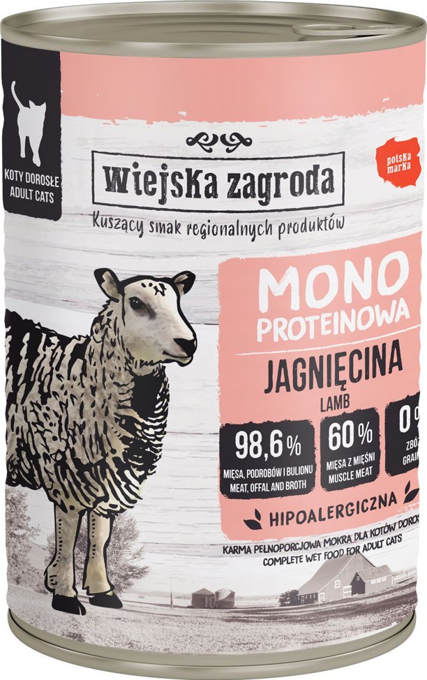 Wiejska Zagroda Karma mokra dla kota Monobiałkowa Jagnięcina (dorosły) 400g