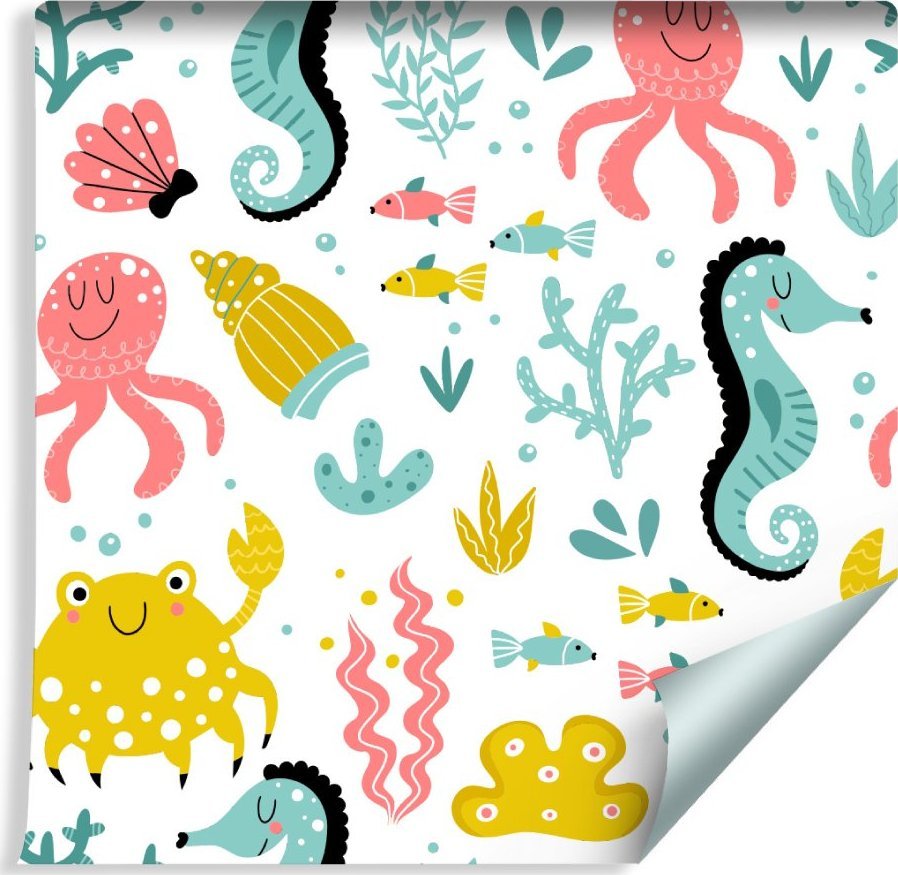 Muralo Tapeta Dla Dzieci - Morskie Zwierzątka w Stylu Skandynawskim