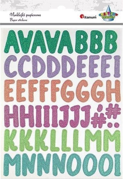 Naklejki papierowe brokat alfabet i cyfry 109szt