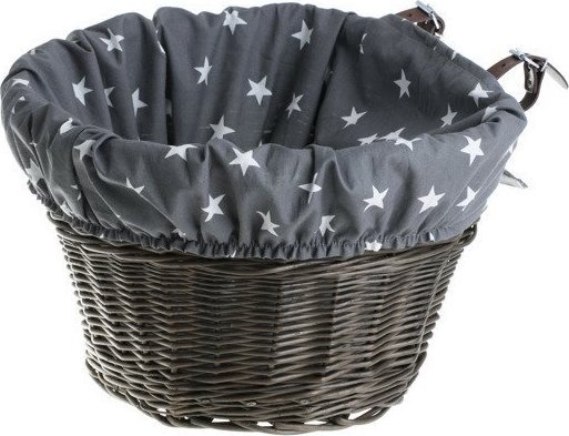 WickerPL Wiklinowy kosz rowerowy szary ze skórzanymi paskami 42x37 H24 cm