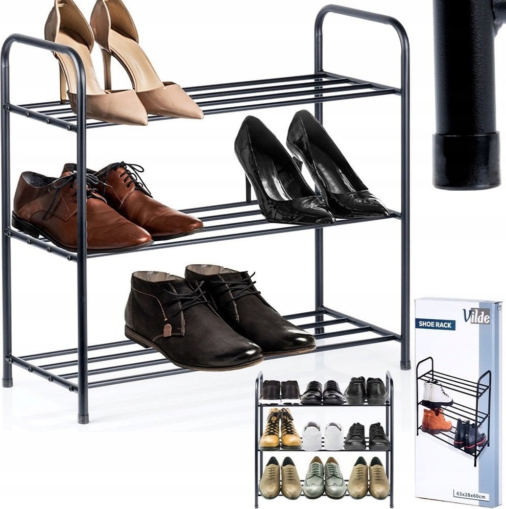 Vilde Półka Regał na Buty 3-Poziomowy Metalowy Czarny Solidny VILDE 63x28x60 cm