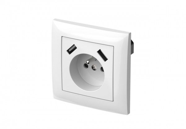 Elektro-Plast Sentia Gniazdo pojedyncze z/u 16A z USB 2x2,1A 5VDC z przesłonami i ramką białe GPT 2P+Z 2xUSB (1488-00)