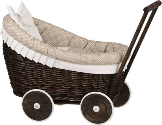 WickerPL Luna Wózek wiklinowy dla lalek z obszyciem beżowym