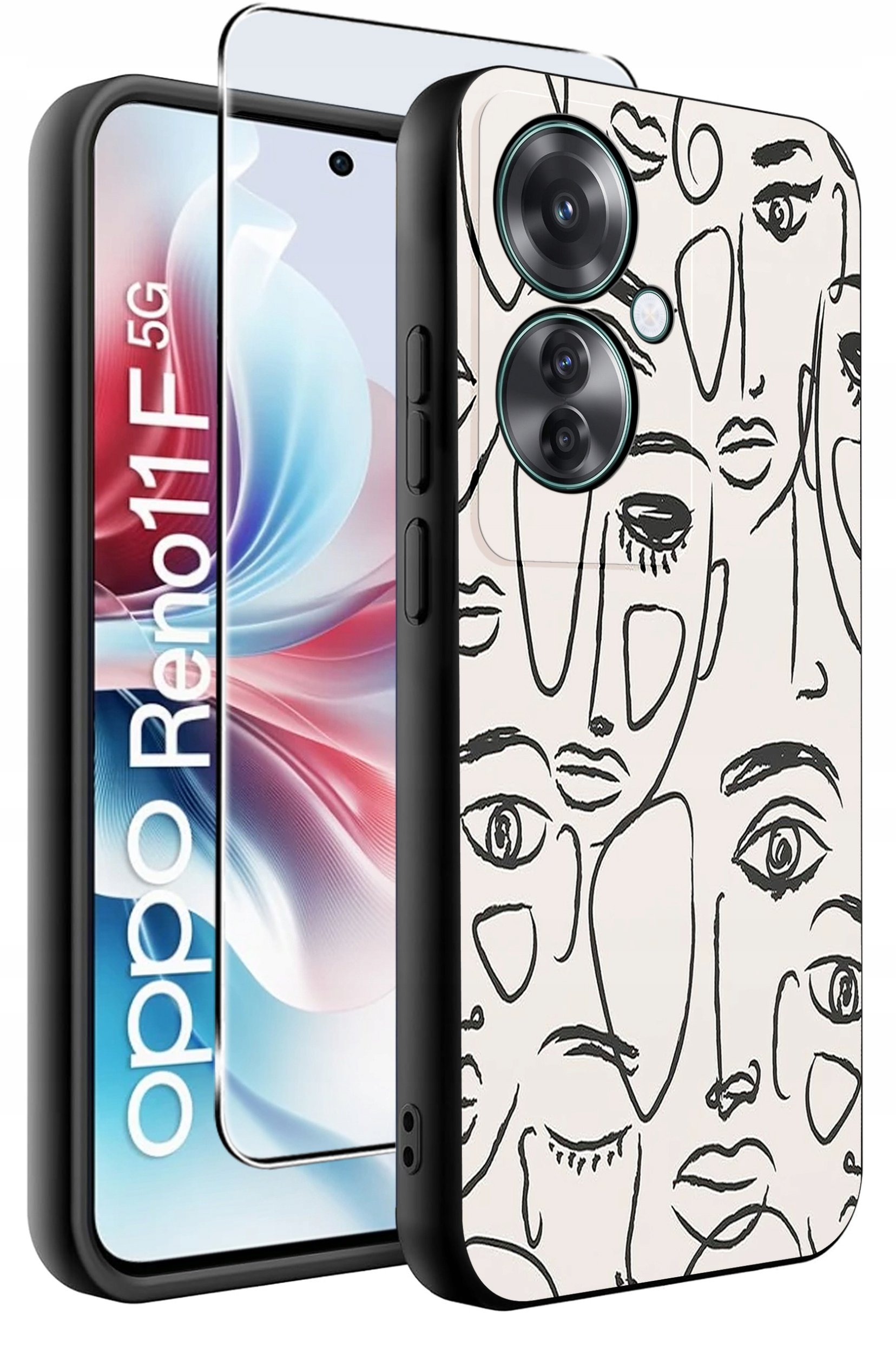 ETUI do Oppo Reno11 F 5G WZORY | SILIKONOWE MATT CASE + SZKŁO HARTOWANE 9H