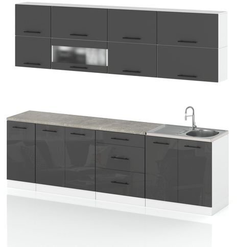 Meble Kuchenne Nowoczesne Kuchnia Robo Lux 2.6m Modułowa Szary Szary Połysk