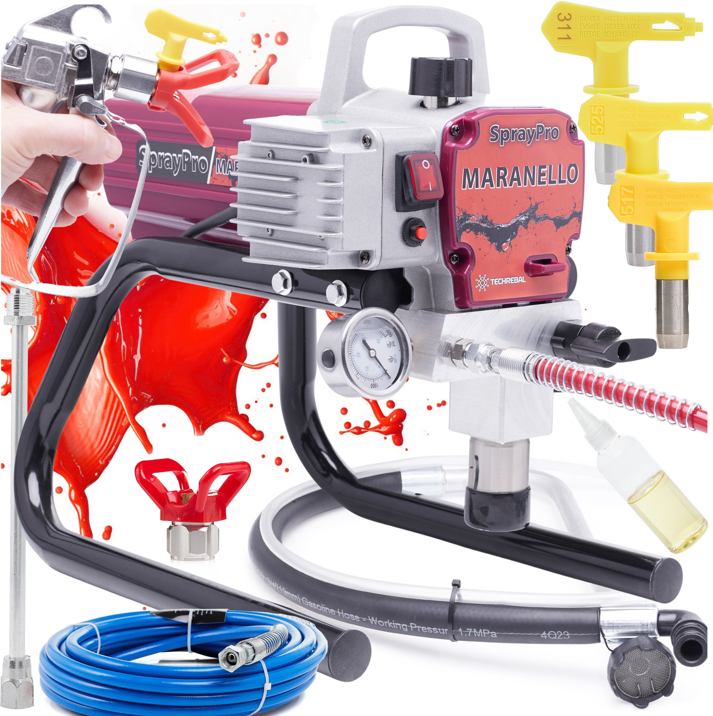 Agregat Malarski Pistolet Techrebal 1700W 2,2L/min Lanca 50cm Wąż 8m 3x Dysze
