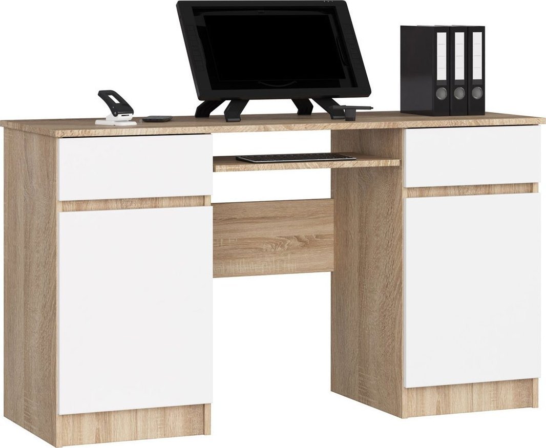 Elior Nowoczesne biurko z szafkami dąb sonoma + biały - Ipolis 2X
