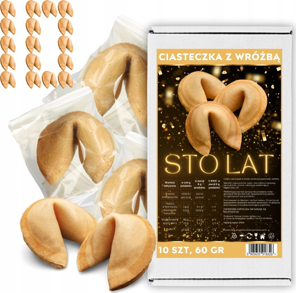 MagiaCiast Ciasteczka z Wróżbą na przybycie STO LAT Ciastka z Wróżbą 10 sztuk