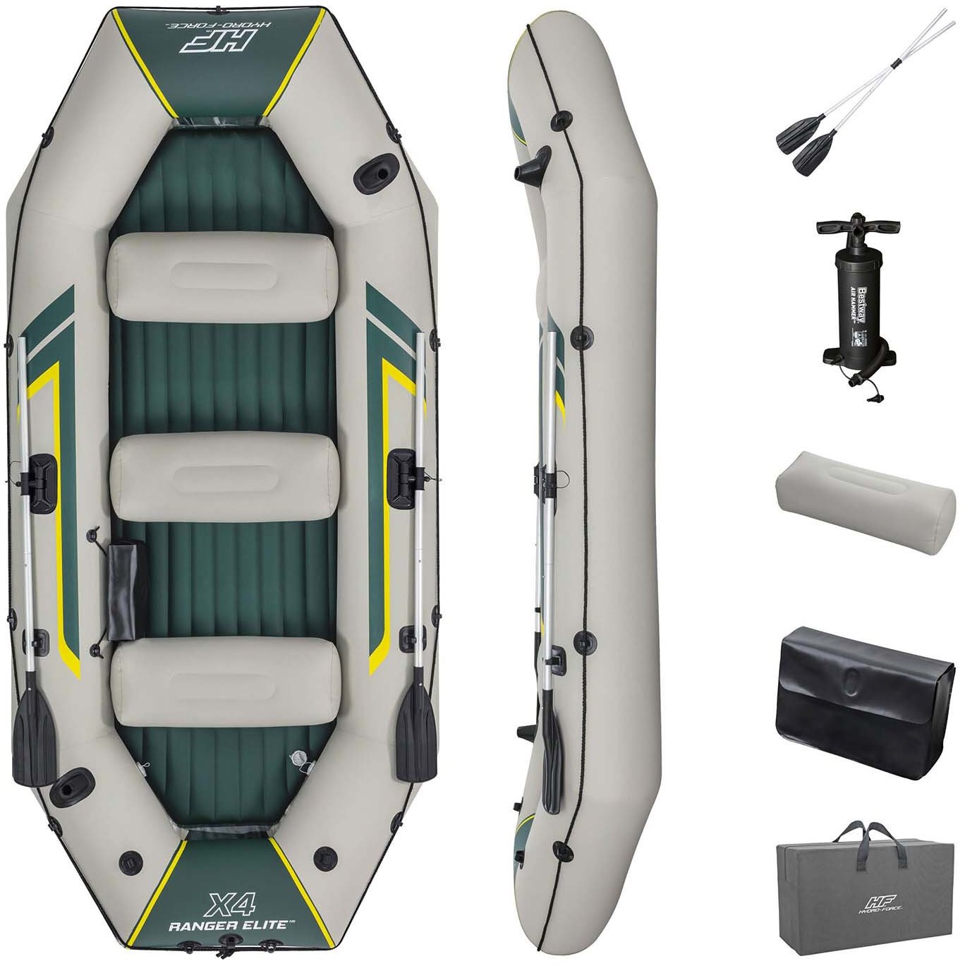 Bestway Hydro-Force Ranger Elite X4 Inflatable Raft Set 3.20 m, Rafting, Raft, Grey, 4 person(s), 500 kg, 2200 W