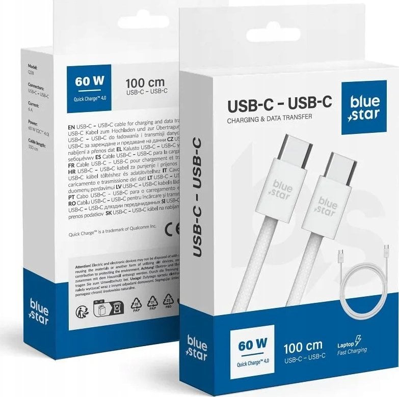 Kabel USB Bluestar USB-C - USB-C 1 m Biały