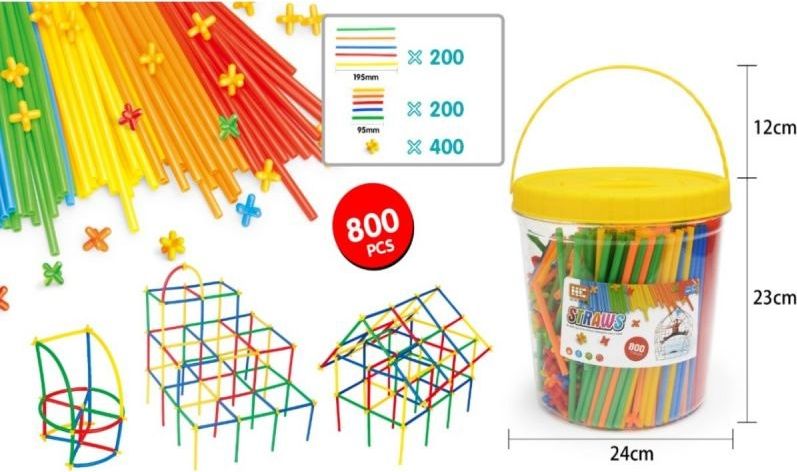 DK Słomki Konstrukcyjne, Klocki, Patyczki ok. 800 Sztuk Wiaderko