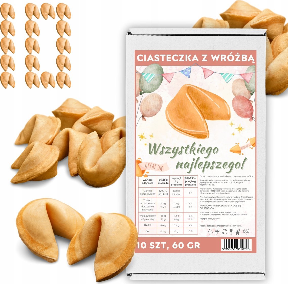 MagiaCiast Chińskie Ciasteczka z Wróżbą Wszystkiego Najlepszego Magia dla gości 10 szt