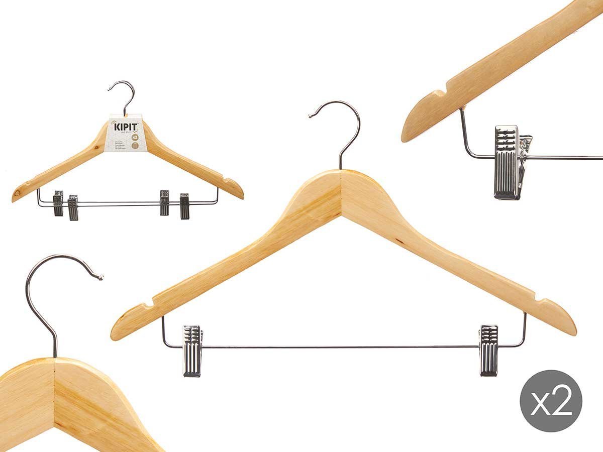 Kipit Wieszaki drewniane do szafy z metalowymi klamerkami COMFY PLACES, 2 sztuki