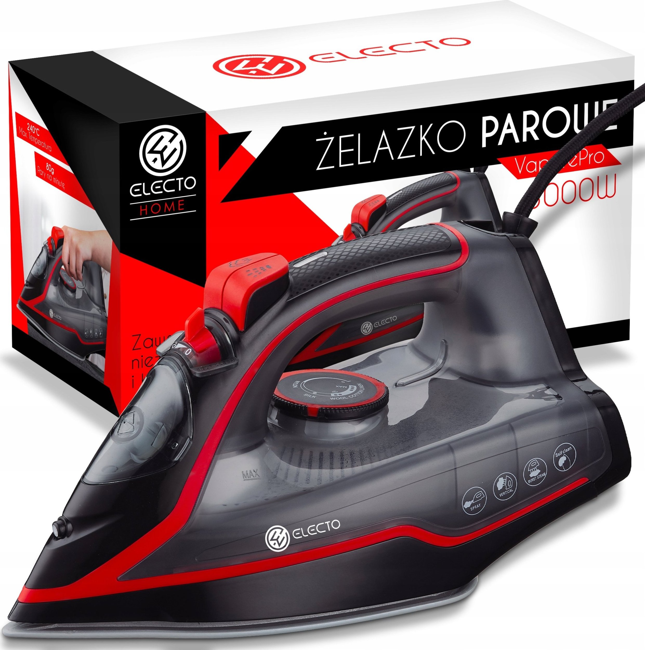 Żelazko Electo 3000w 10w1 czarno-czerwone