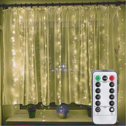 КиКо Kurtyna świetlna żółte 300 LED 3x3m USB + pilot