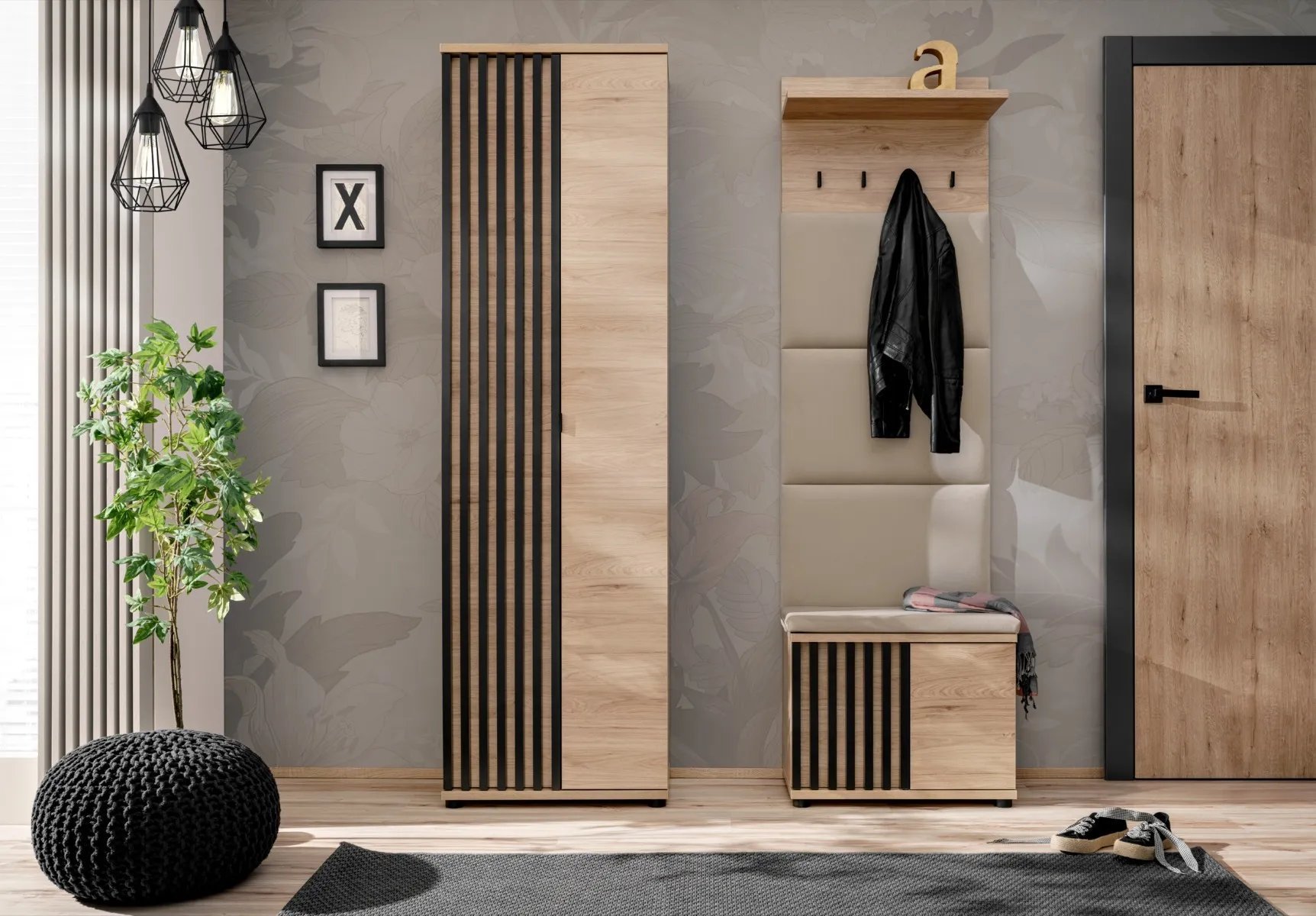 ASM Meble Garderoba do przedpokoju PEDRO VI hickory jackson/czarna ASM Meble