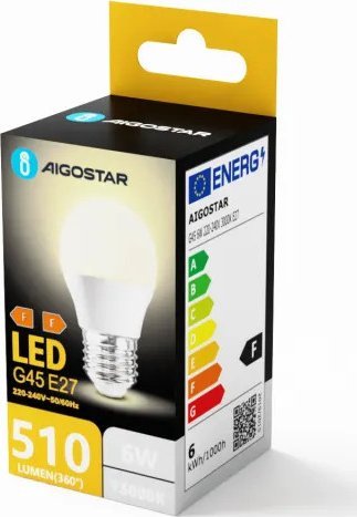 Aigostar Żarówka diodowa kulka LED G45 E27 6W 3000K Żarówka diodowa kulka LED G45 E27 6W 3000K