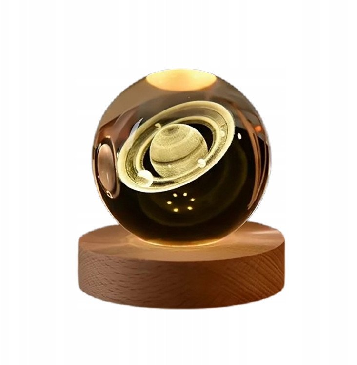 SZKLANA KULA Lampka 3D NOCNA 6cm Zasilana USB dla DZIECI SYPIALNIA Planeta