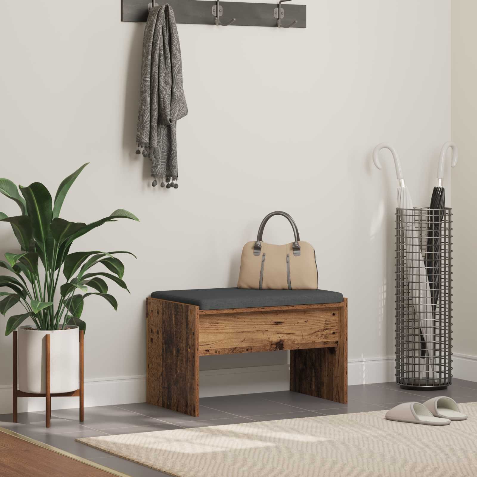 vidaXL Ławka w przedpokoju z poduszką Stare drewno 63 x 38 x 40 cm