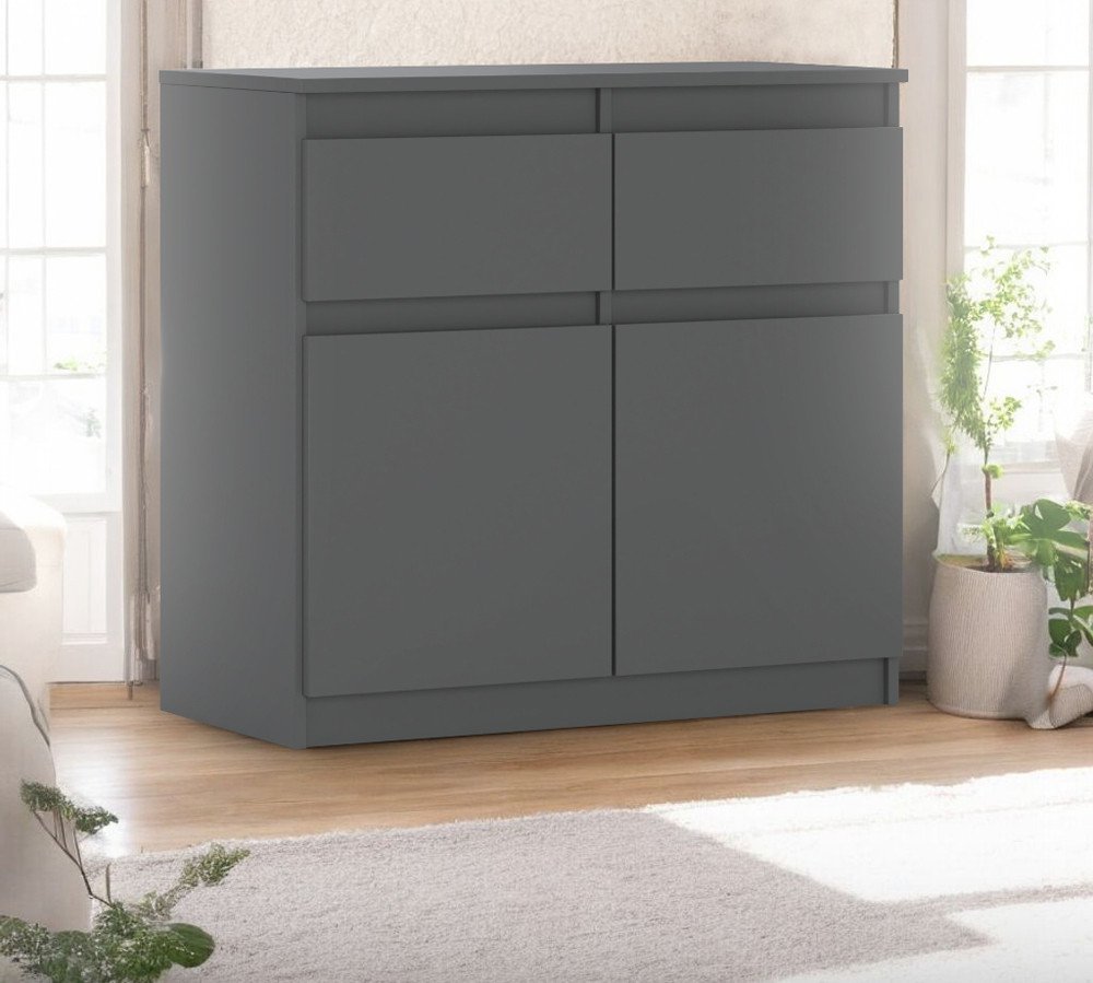 Komoda 2 Szuflady Szara 80cm Pojemna Szafka Nowoczesna Sypialnia Oleksa