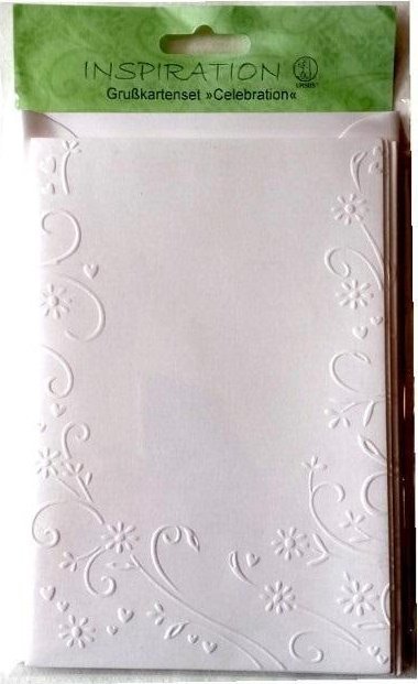 Karty tłoczone + koperty kwiaty białe 02 5szt