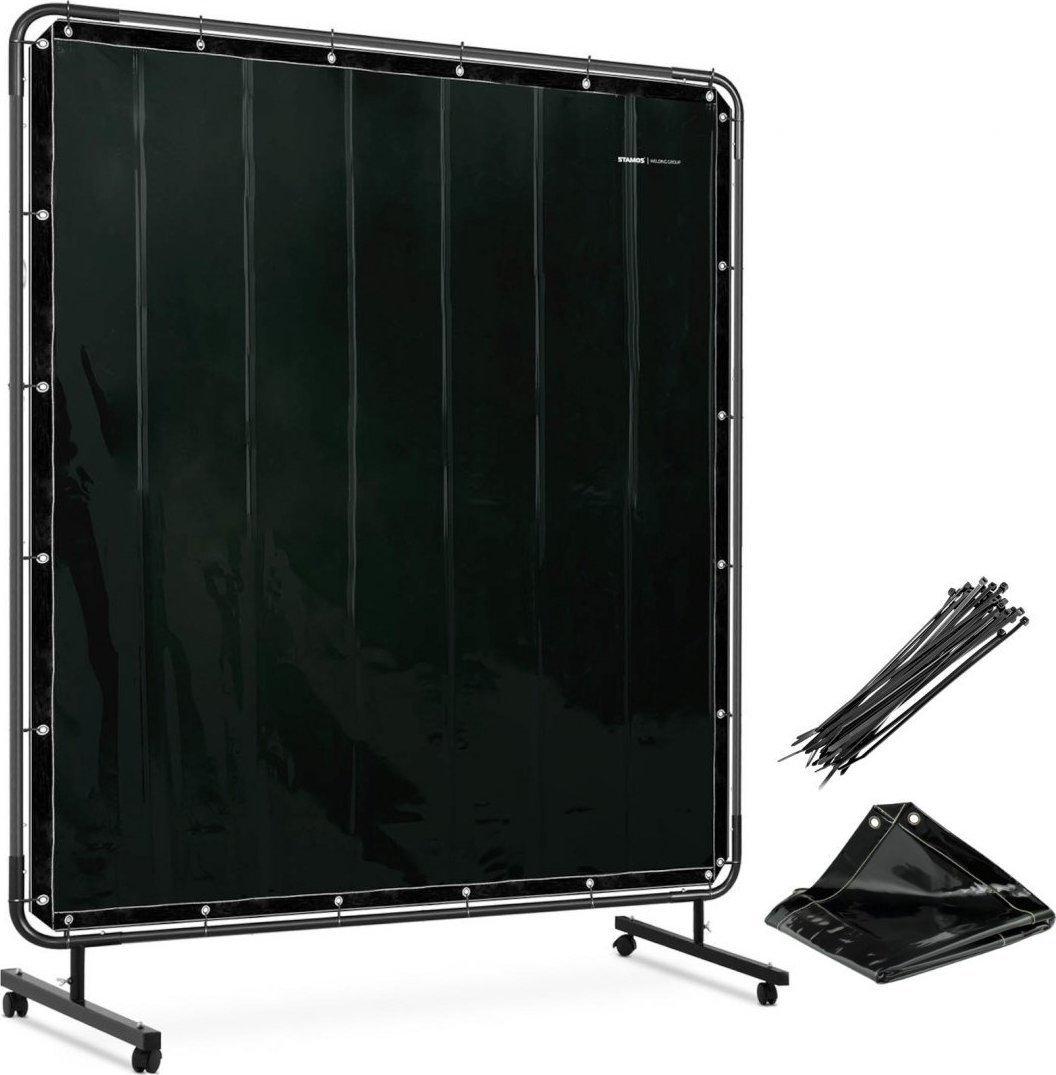 Stamos Germany Ekran kurtyna spawalnicza ochronna z ramą na kółkach 174 x 174 cm - czarna