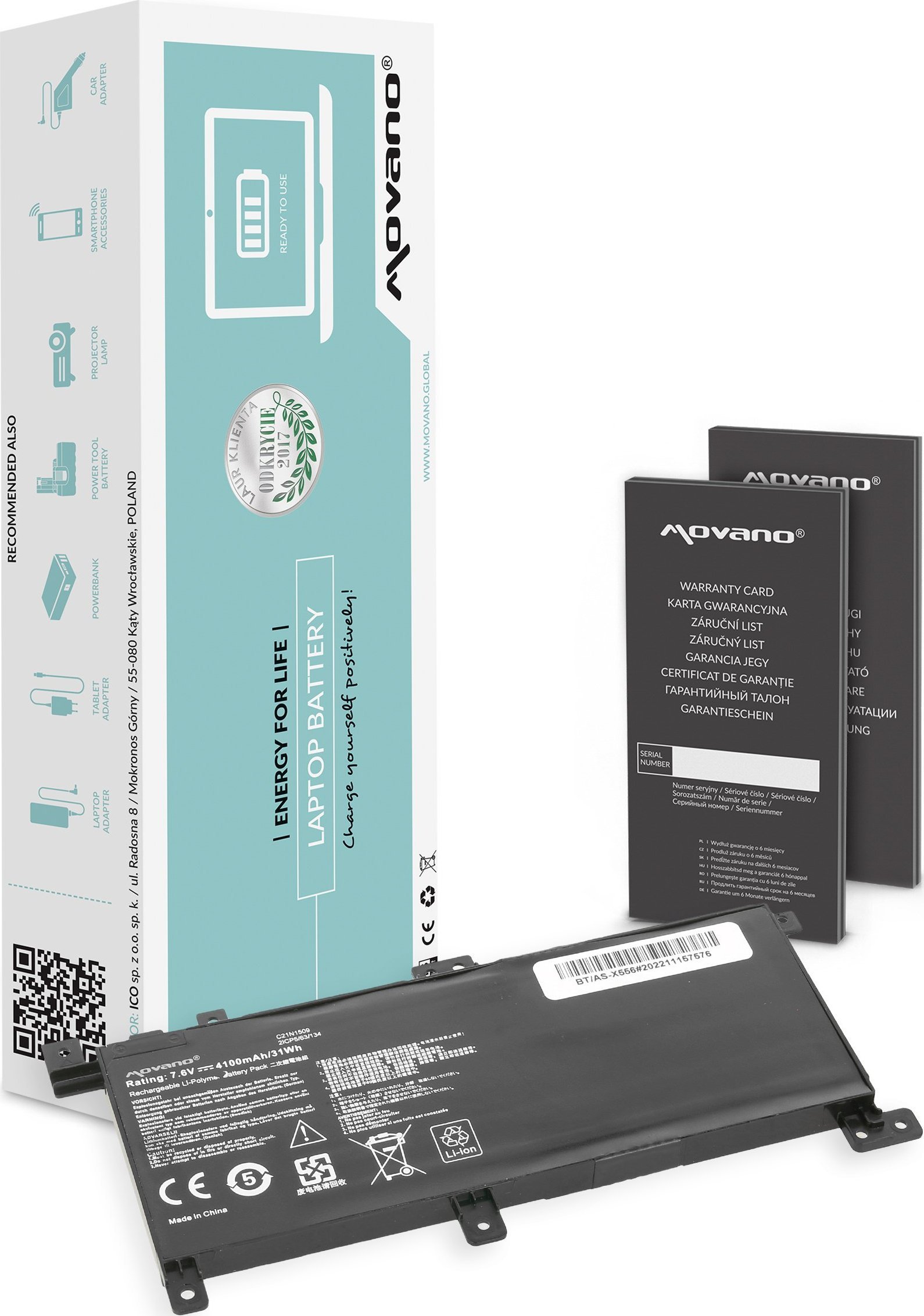 Bateria Movano Bateria C21N1509 do Asus X556 X556U X556UB X556UF