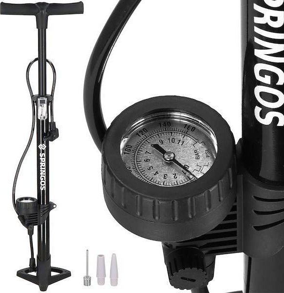 Springos Pompka rowerowa z manometrem 11 bar, pompka podłogowa do rowerów UNIWERSALNY