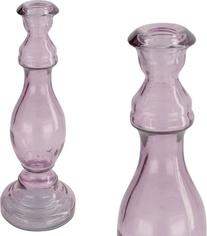 Tajemniczy ogród Świecznik ze szkła z recyklingu 20 cm lila