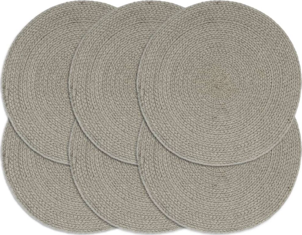 vidaXL Maty na stół, 6 szt., gładkie, szare, 38 cm, okrągłe, bawełna