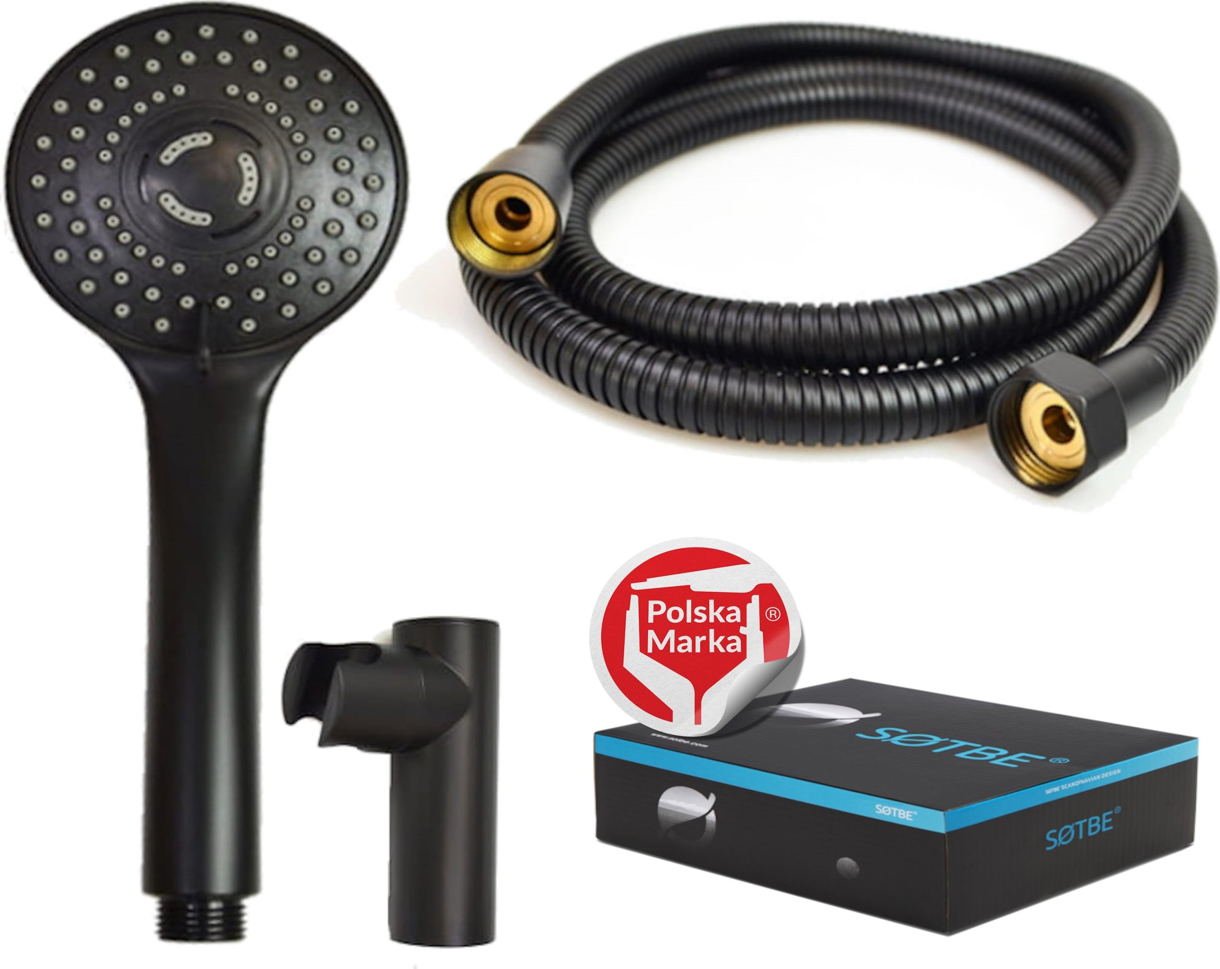 Zestaw prysznicowy Sotbe SOTBE LARK słuchawka wąż uchwyt .Zestaw prysznicowy czarny