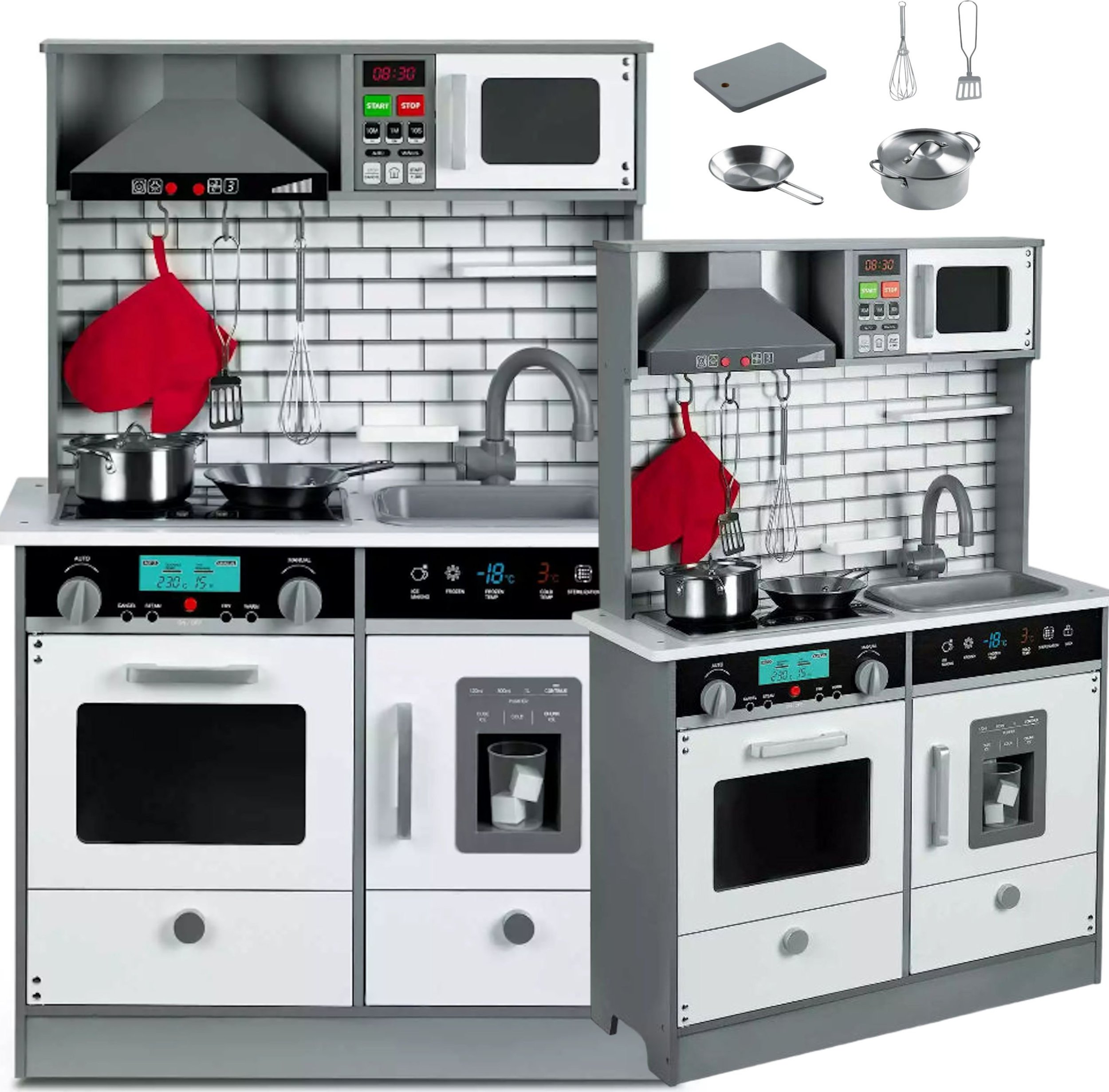 Coil Coil kuchnia dla dzieci drewniana duża +akcesoria + światło led. garnki z akcesoriami