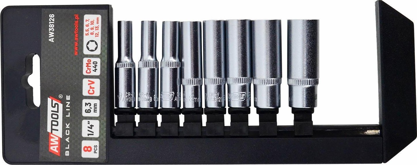 AWTools AWTOOLS ZESTAW NASADEK DŁUGICH 1/4" KOMPLET 8cz. / BL