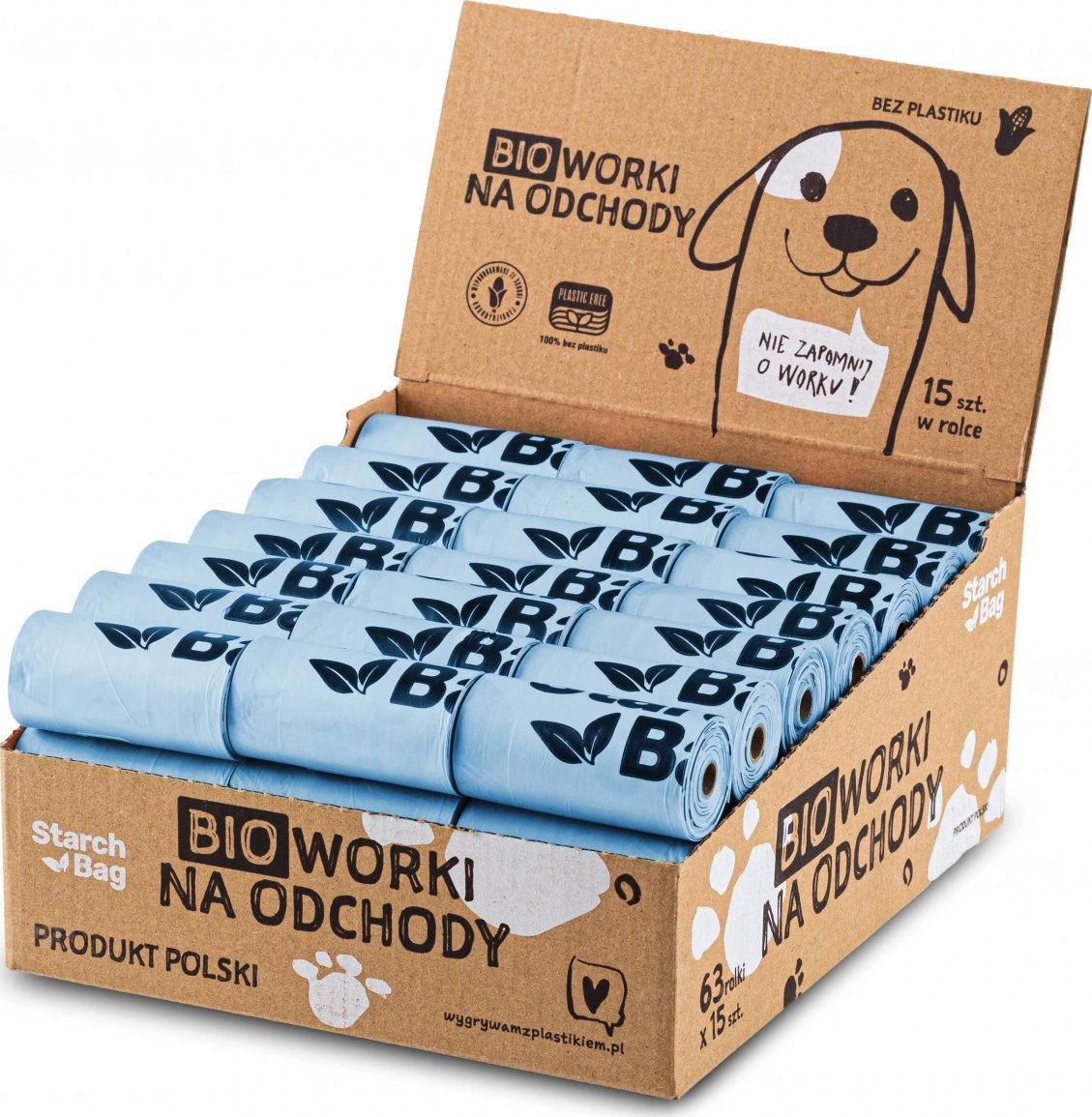 Zolux STARCHBAG Kompostowalne BIOworki na odchody 63 rolki x 15 szt., kol. błękitny