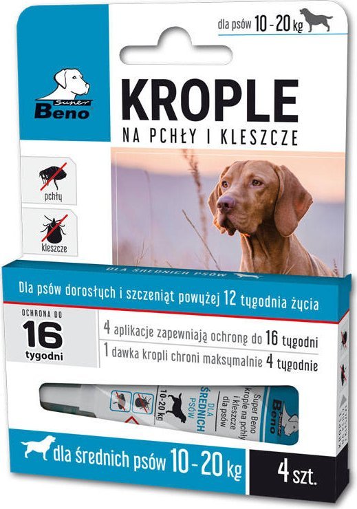 Super Beno krople przeciw pchłom dla średnich psów (10-20 kg), 4 x 2,5 ml
