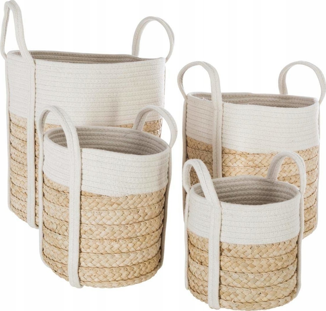 Atmosphera Kosze dekoracyjne z wikliny, 4 rozmiary, komplet z białą aplikacją