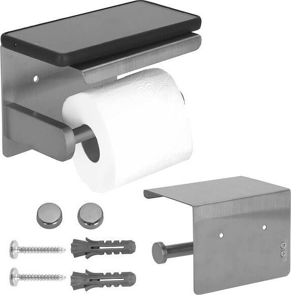 Springos Uchwyt na papier toaletowy stalowy z półką na telefon srebrny UNIWERSALNY