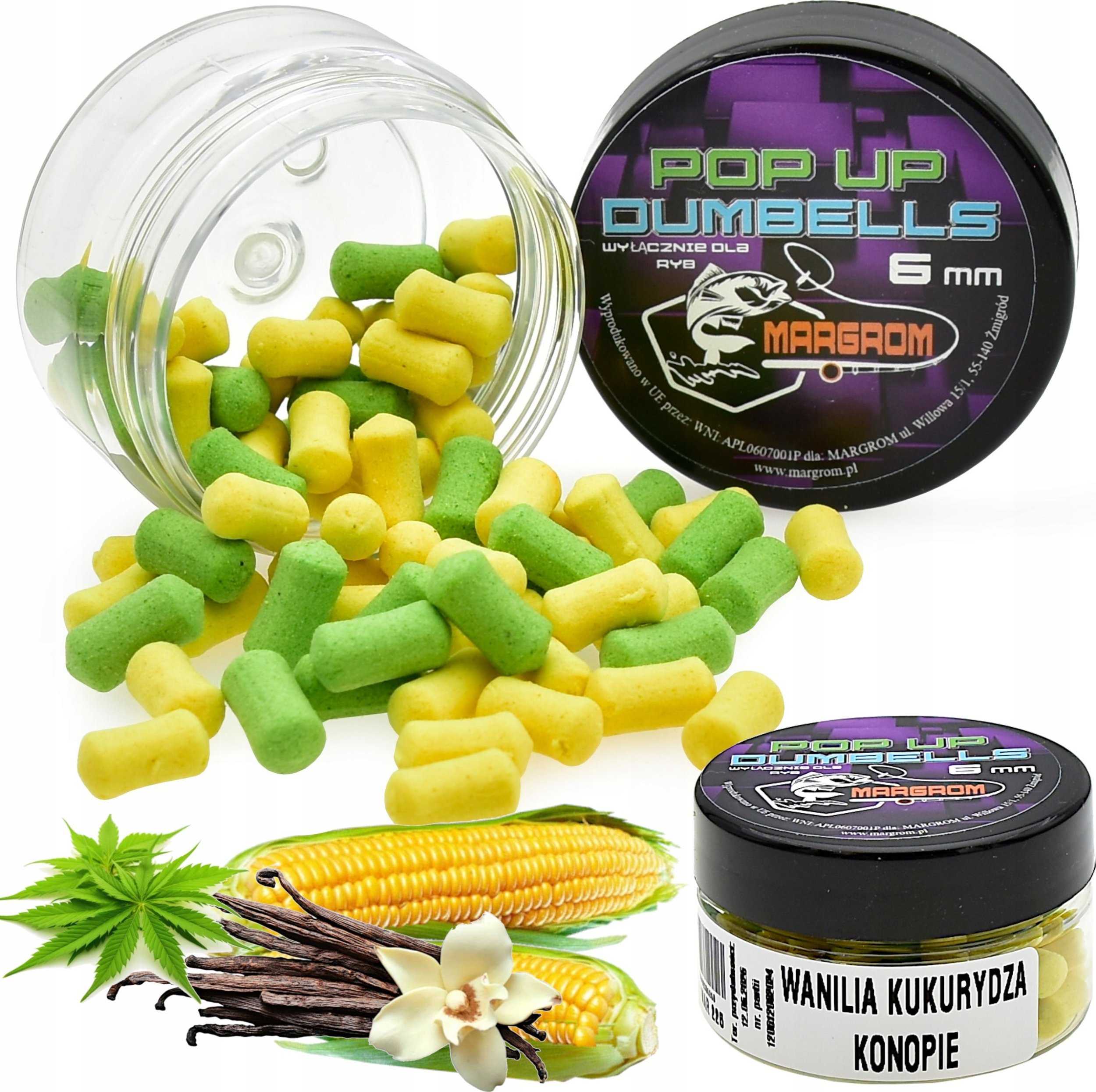 Margrom Dumbells POP UP 6mm Margrom WANILIA KUKURYDZA KONOPIE przynęt Method Feeder