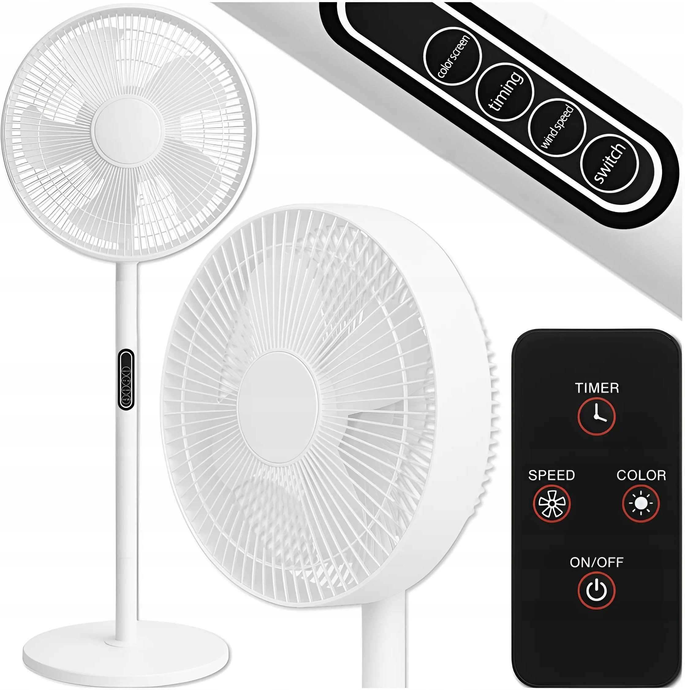 WENTYLATOR PODŁOGOWY WIATRAK STOJĄCY CICHY MOCNY 5 ŁOPATEK 8 TRYBÓW + PILOT