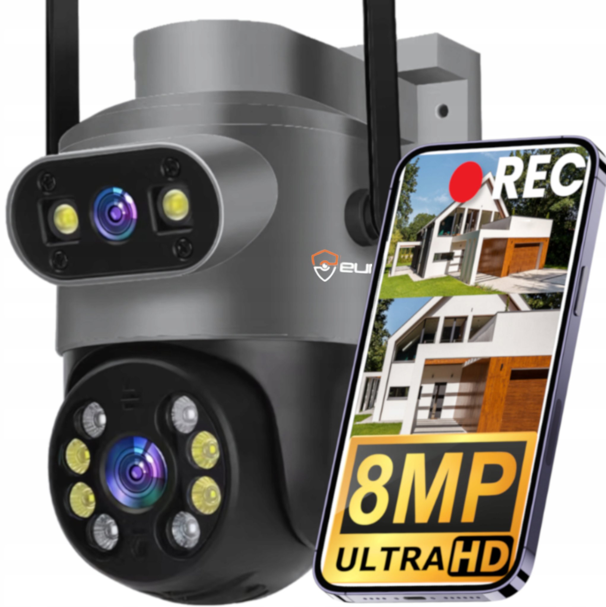 ZEWNĘTRZNA PODWÓJNA KAMERA OBROTOWA Ultra HD 8MPX WIFI IP SMART DETEKCJA 4K