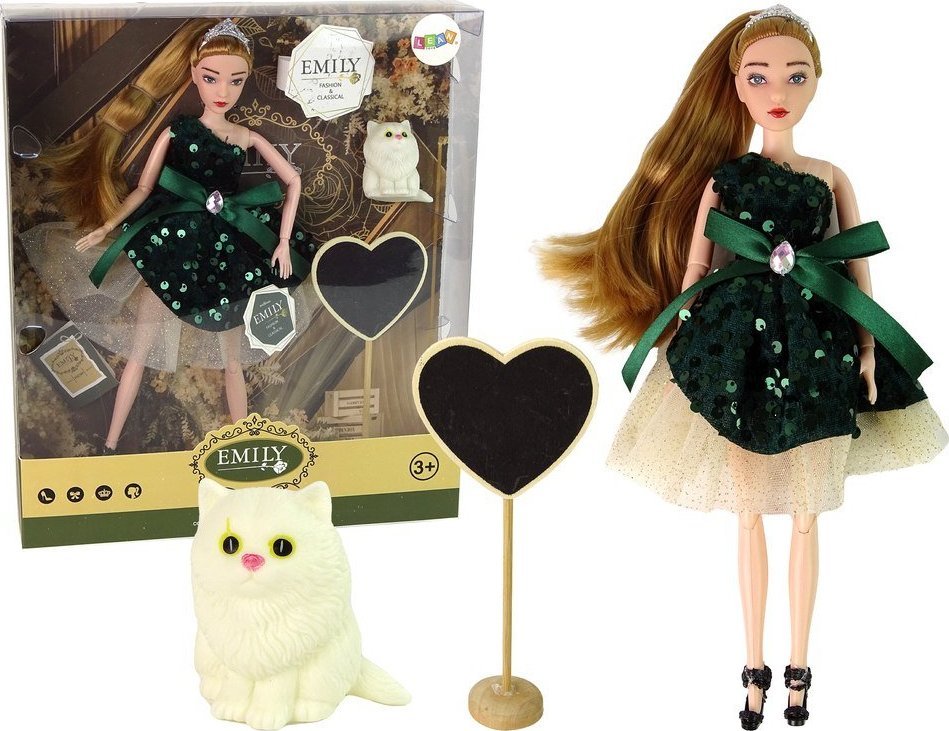 LeanToys Lalka Dla Dzieci Emily Drewniane Serce Biały Kotek