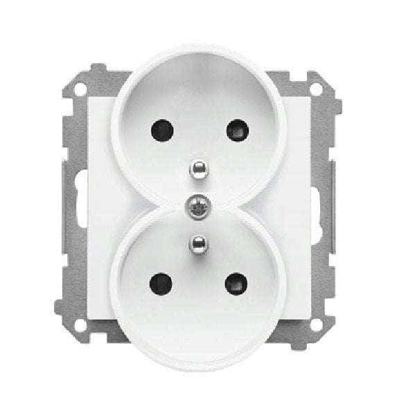 Gniazdo wtyczkowe Kontakt-Simon 55 TGZ2MCZ.01/114 podwójne z uziemieniem z przesłonami moduł 16 A, 250V~, szybkozłącza jasnoszary mat