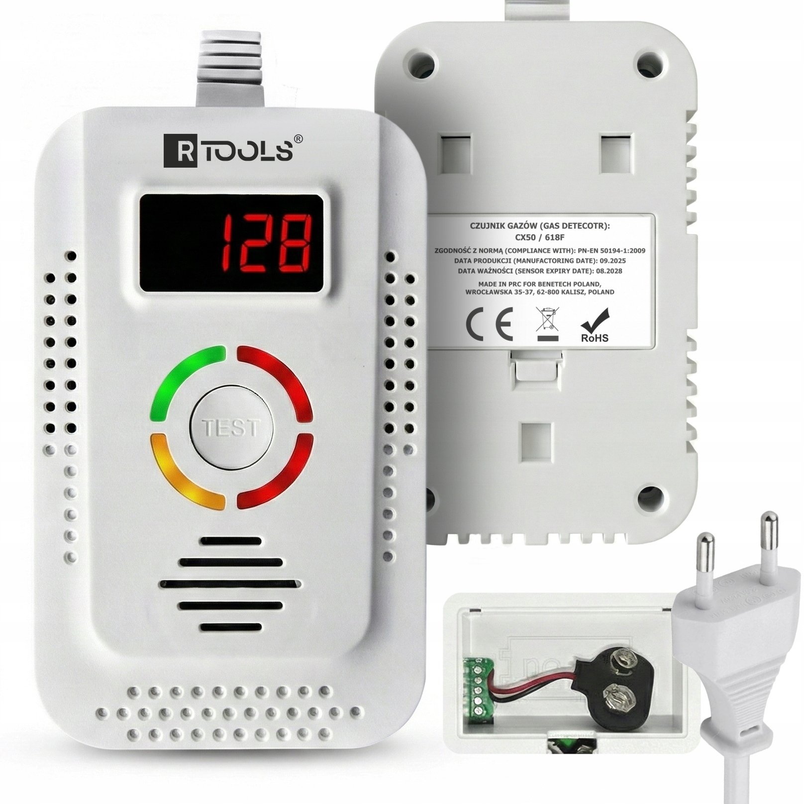DETEKTOR CZUJNIK GAZÓW PALNYCH METAN GAZ ZIEMNY ALARM DŹWIĘK SIECIOWY 230V