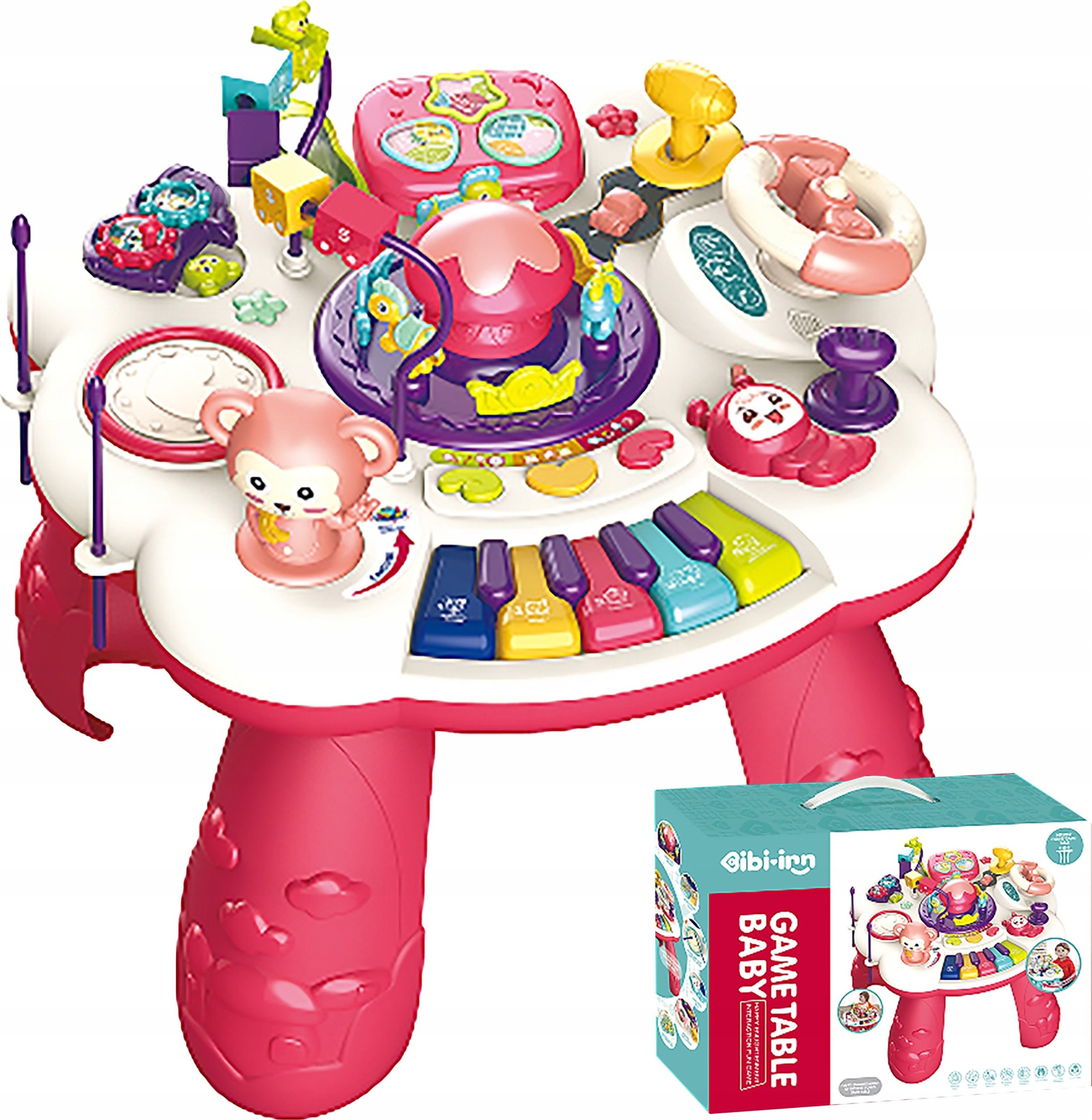 Edukacyjny Interaktywny Stolik Muzyczny Dla Dzieci + Pianinko Czerwony